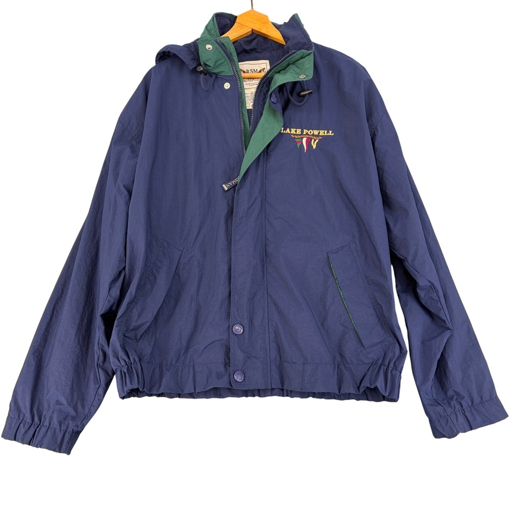 Oarsman 913 Vintage Lake Powell Windbreaker Jacket Navy Blue Mens Large Rugged
